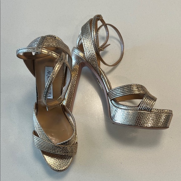 Aquazzura Metallic Champagne Strappy Heels - Picture 5 of 10